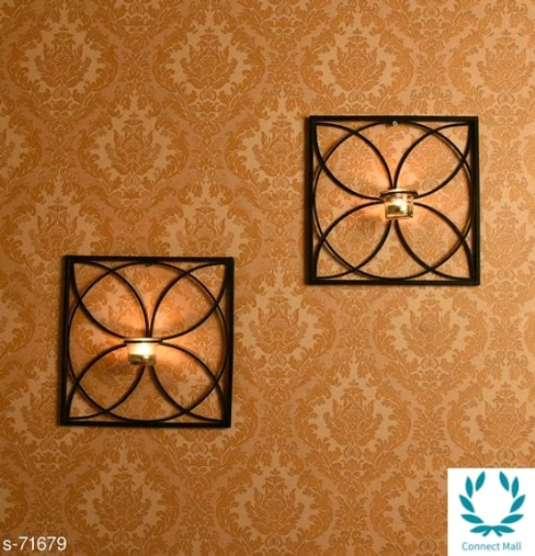 Metal & Glass Set of 2 Antique Bronze Decorative Wall Sconce With Tea Light Holder - Metal& Glass, Tea Light Candle Holder, Pack of1